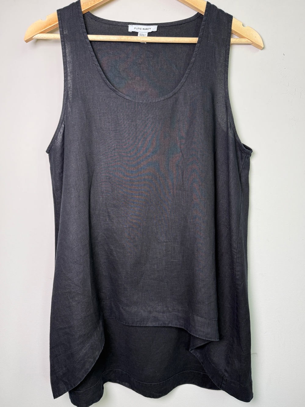 PURE NAVY | Black Linen Scoop Neck Tank High Low Lagenlook Coastal Vacation M